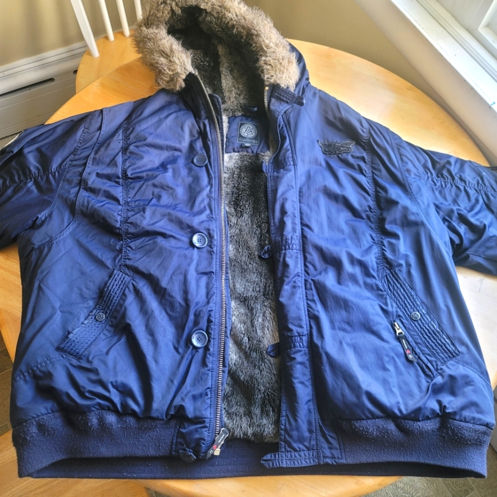 Akademiks Blue Bomber Jacket with Fur Trim